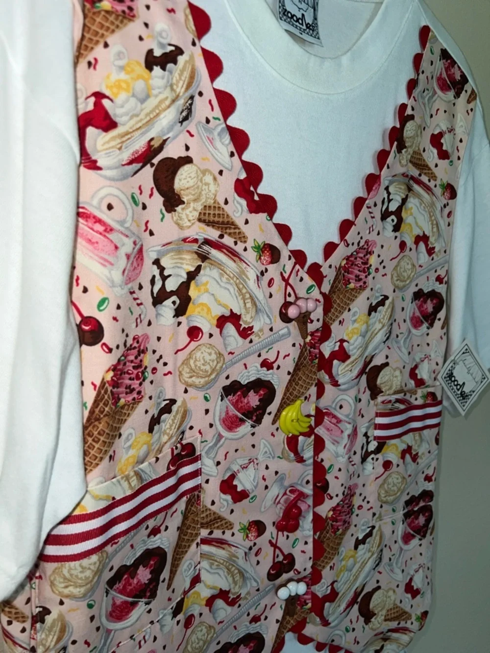 Zoodles 2pc - Ice Cream Print Vest Set in White and Pink with striped shorts.​